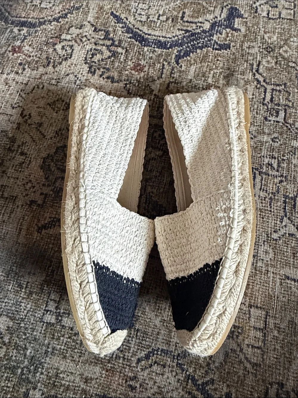 J. Crew Made-in-Spain two-tone crochet espadrilles Black Ivory Multi Sz 8 NEW